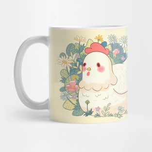 Cute chicken with flowers illustration Mug